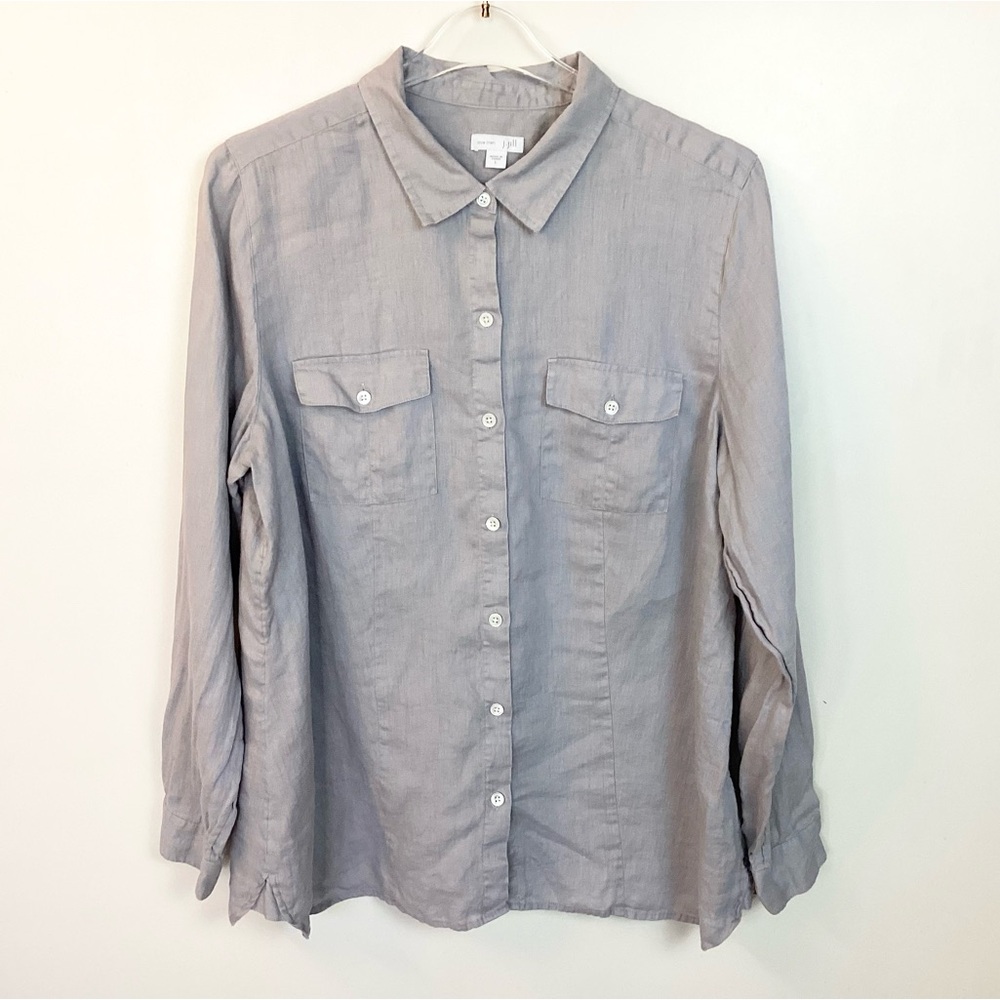 J.Jill Love Linen Long Sleeve Button Up Shirt - Gray - L